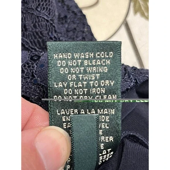 Lauren Ralph Lauren Lace Sequence Ruched Asymmetrical Navy Blue Dress 16W - Picture 13 of 13